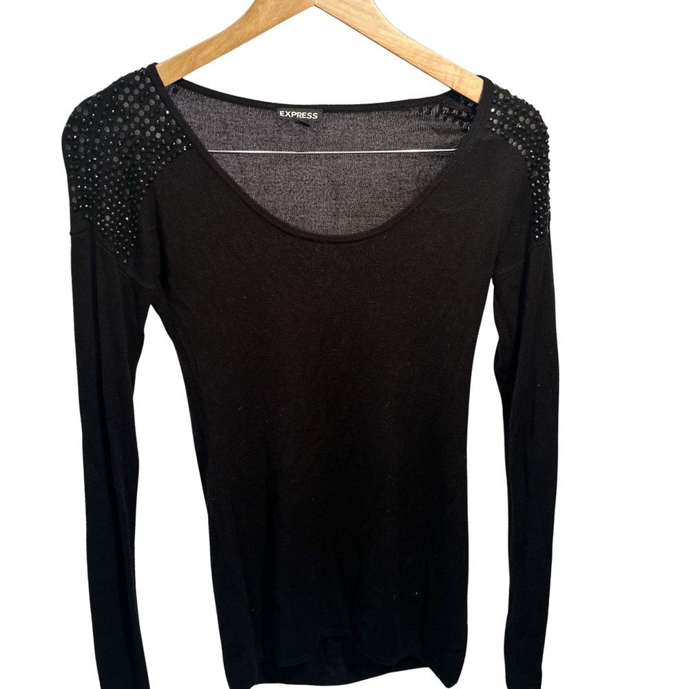 Express Black Studded Long Sleeve Top
